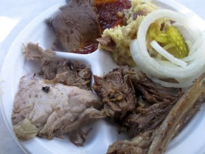A three meat plate at the Millheim Father's Day BBQ comes with veal, pork and mutton. 